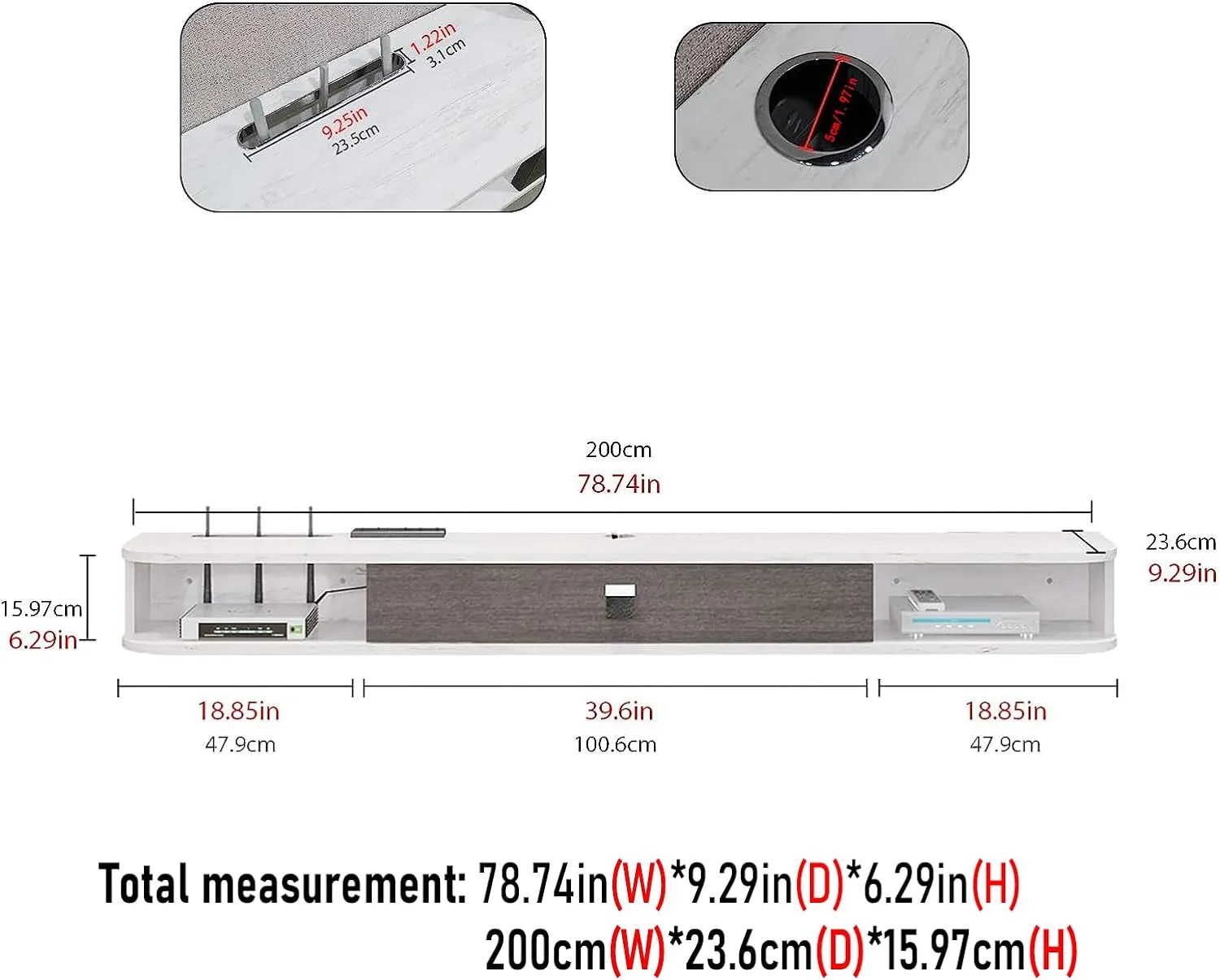78" Eclan Floating TV Stand, Greyish White