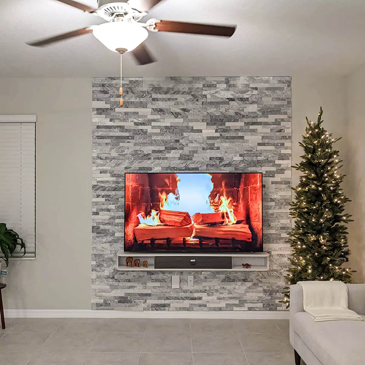 78" Eclan Floating TV Stand, Greyish White