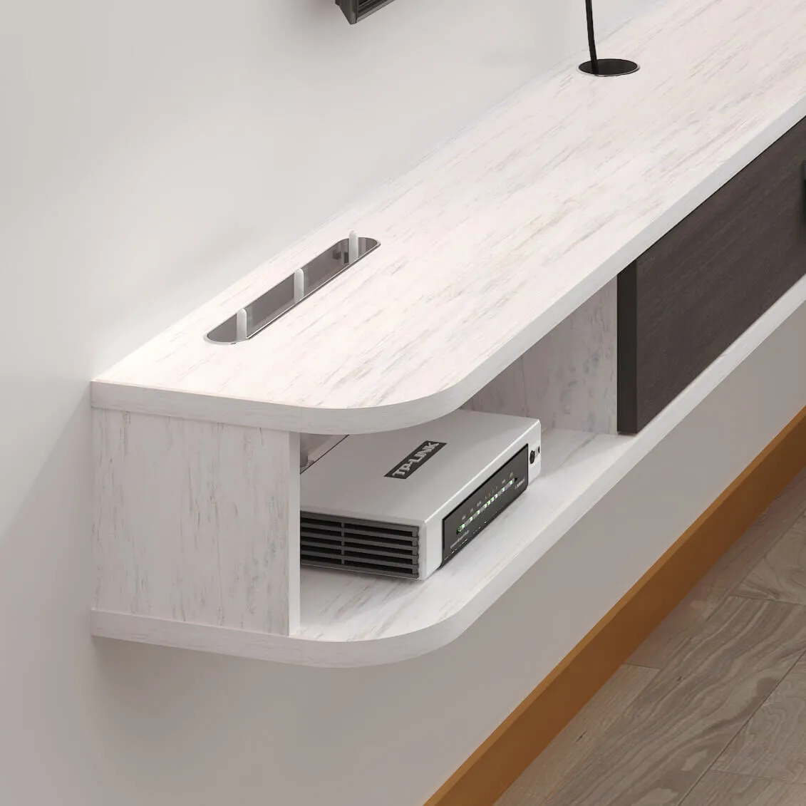 78" Eclan Floating TV Stand, Greyish White
