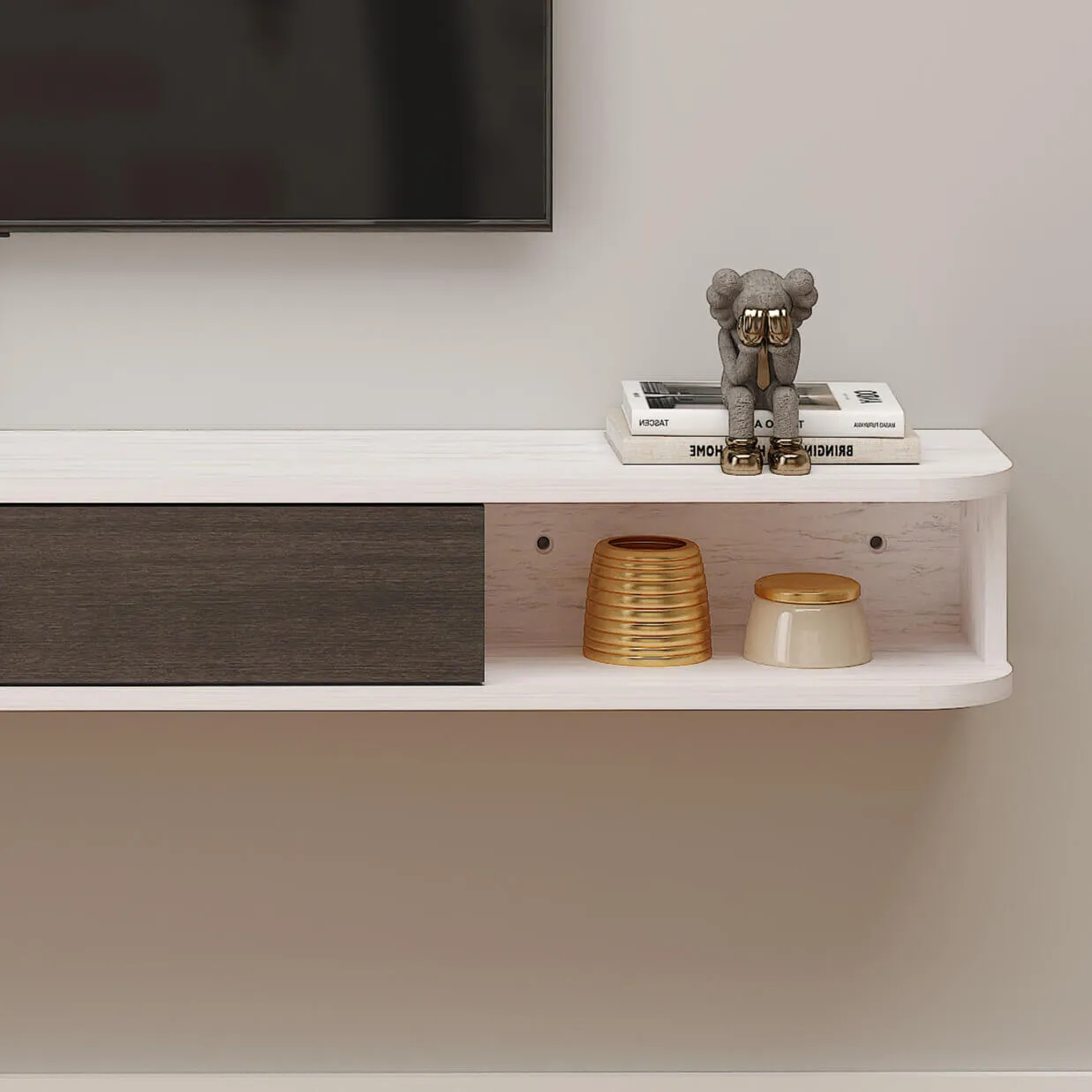 78" Eclan Floating TV Stand, Greyish White