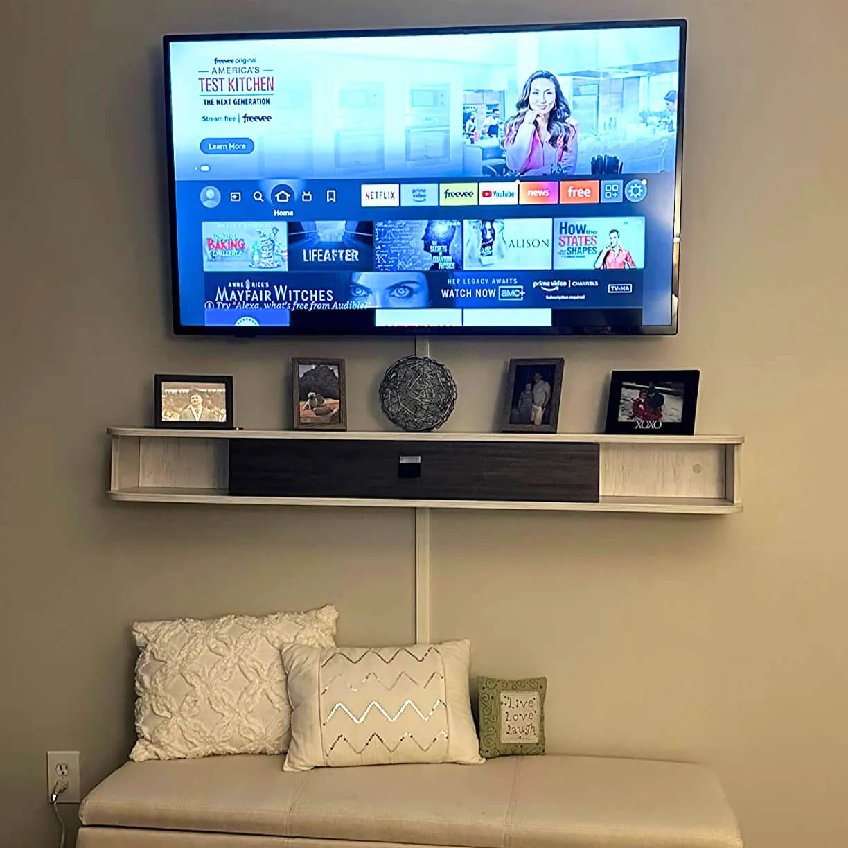 78" Eclan Floating TV Stand, Greyish White