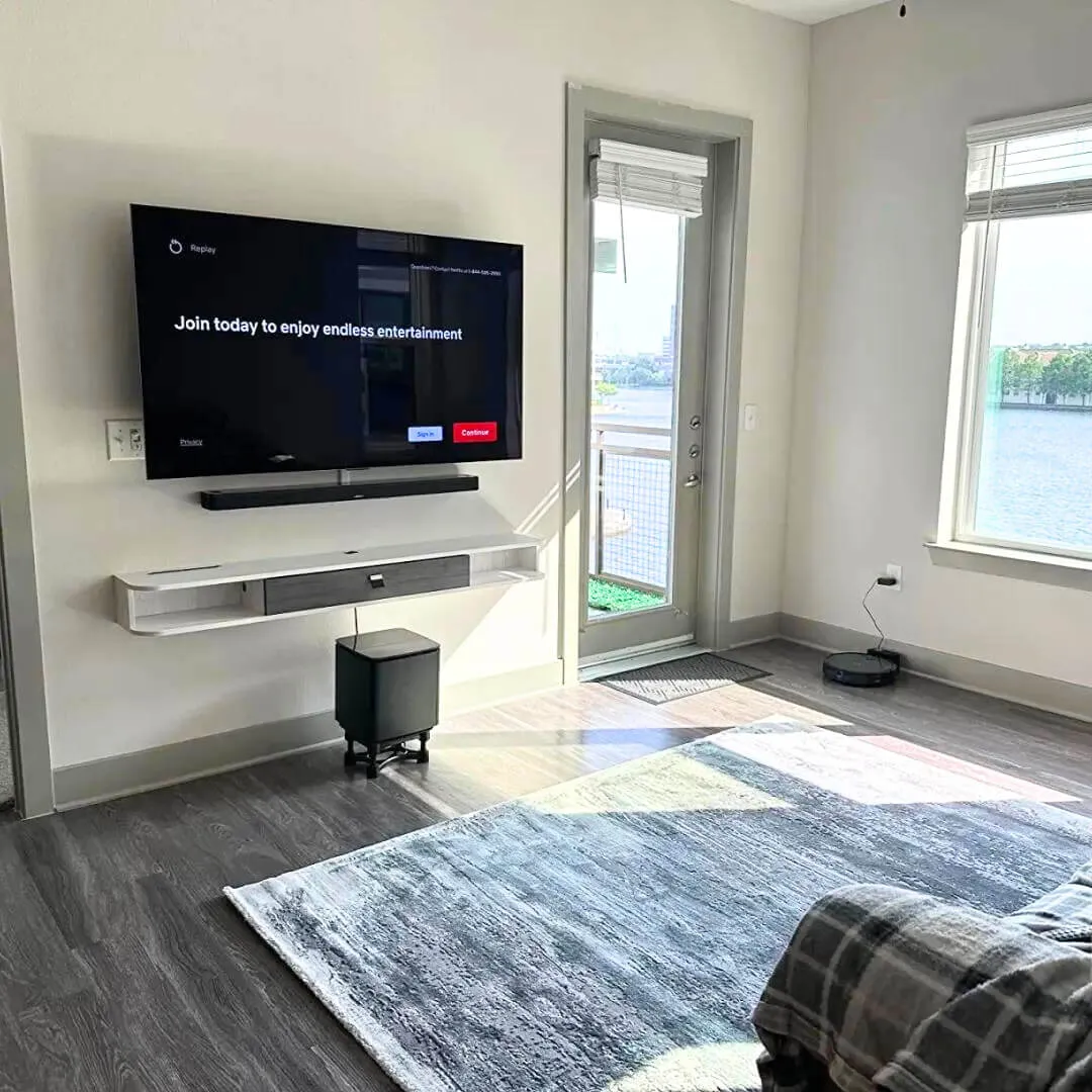 78" Eclan Floating TV Stand, Greyish White