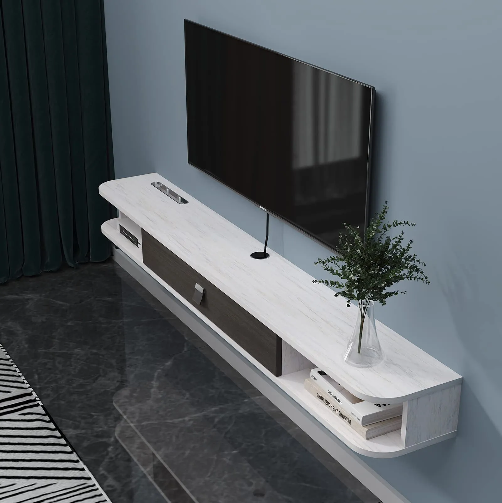 78" Eclan Floating TV Stand, Greyish White