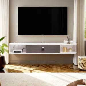 78" Eclan Floating TV Stand, Greyish White
