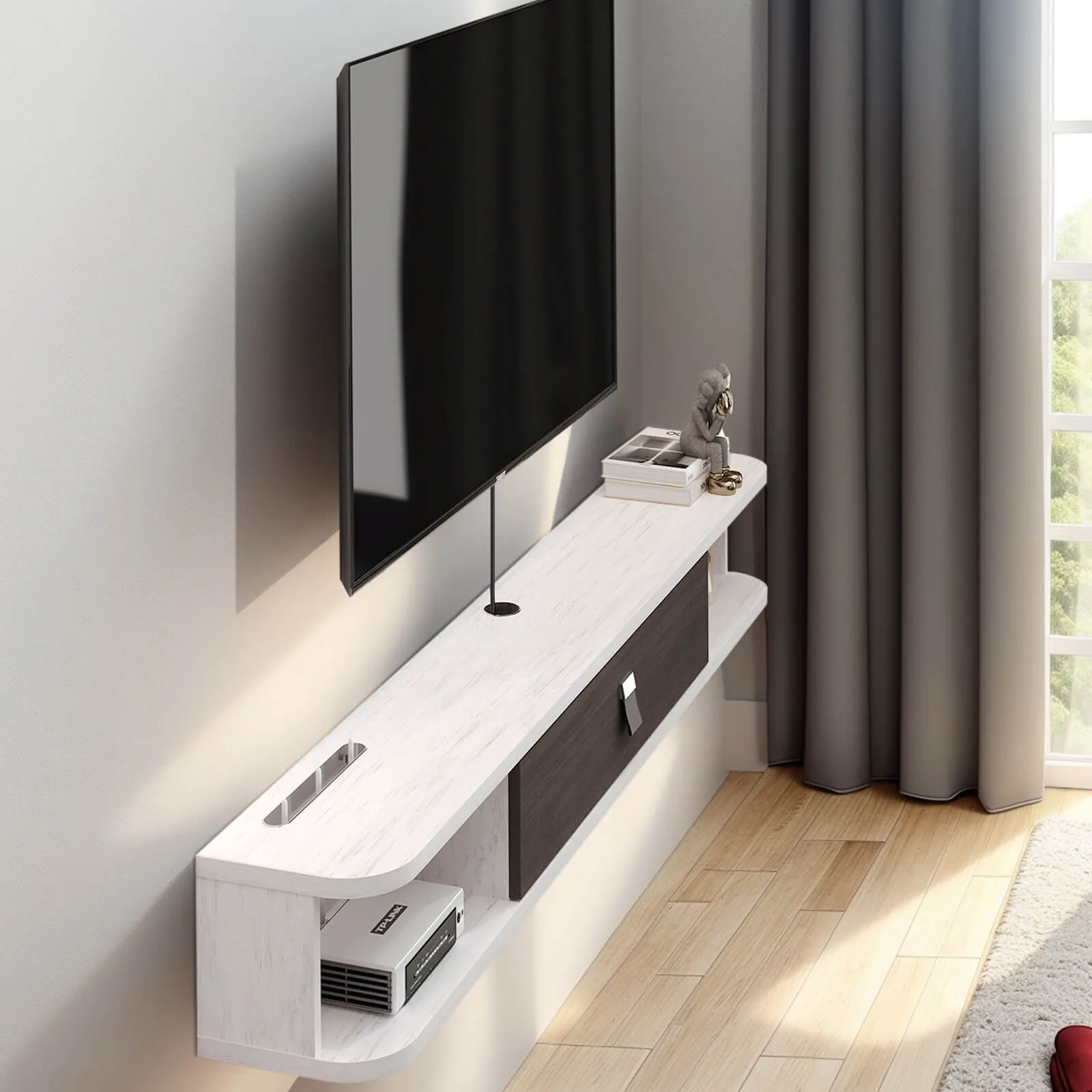 78" Eclan Floating TV Stand, Greyish White