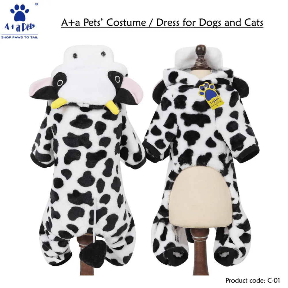 A Plus A Pets Cow Costume for Dogs and Cats (Black & White)