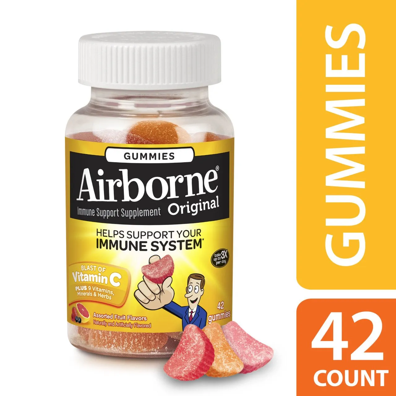 Airborne Assorted Fruit Flavored Gummies,1000mg of Vitamin C and Minerals & Herbs Immune Support 42 ct