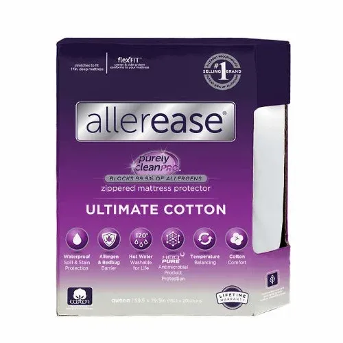 Allerease - Ultimate Cotton Mattress Protector - Queen Size - 60" x 80" x 13