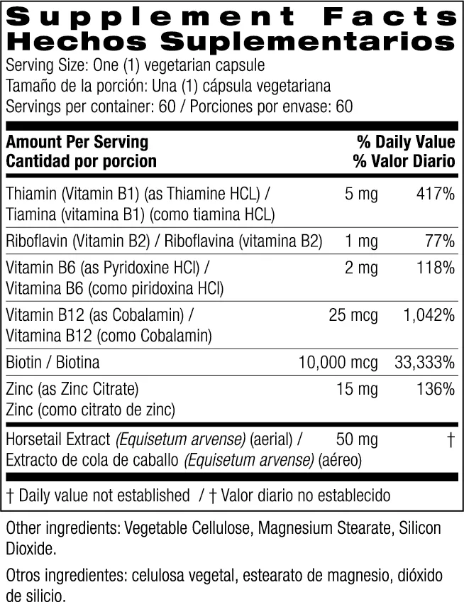 Bio Nutrition Healthy Hair Biotin Capsules 60ct