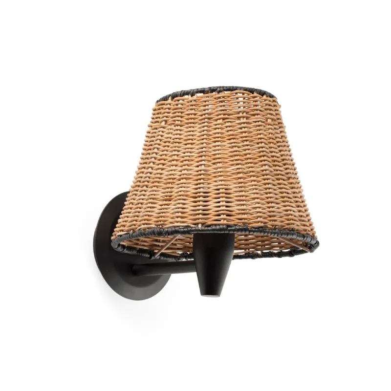 Black and Natural Rattan Wall Light