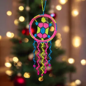 Blue and Pink Beaded Turtle Ornament