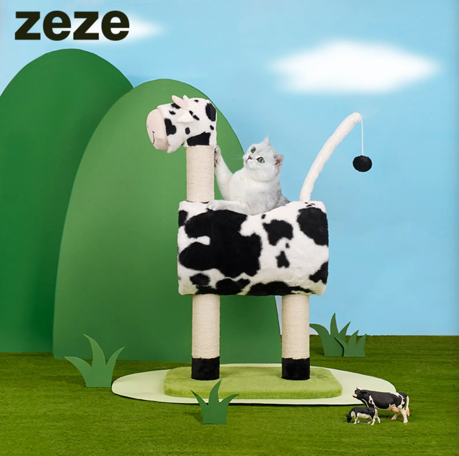 Cat Tree Tunnel Play Tree House-Cow