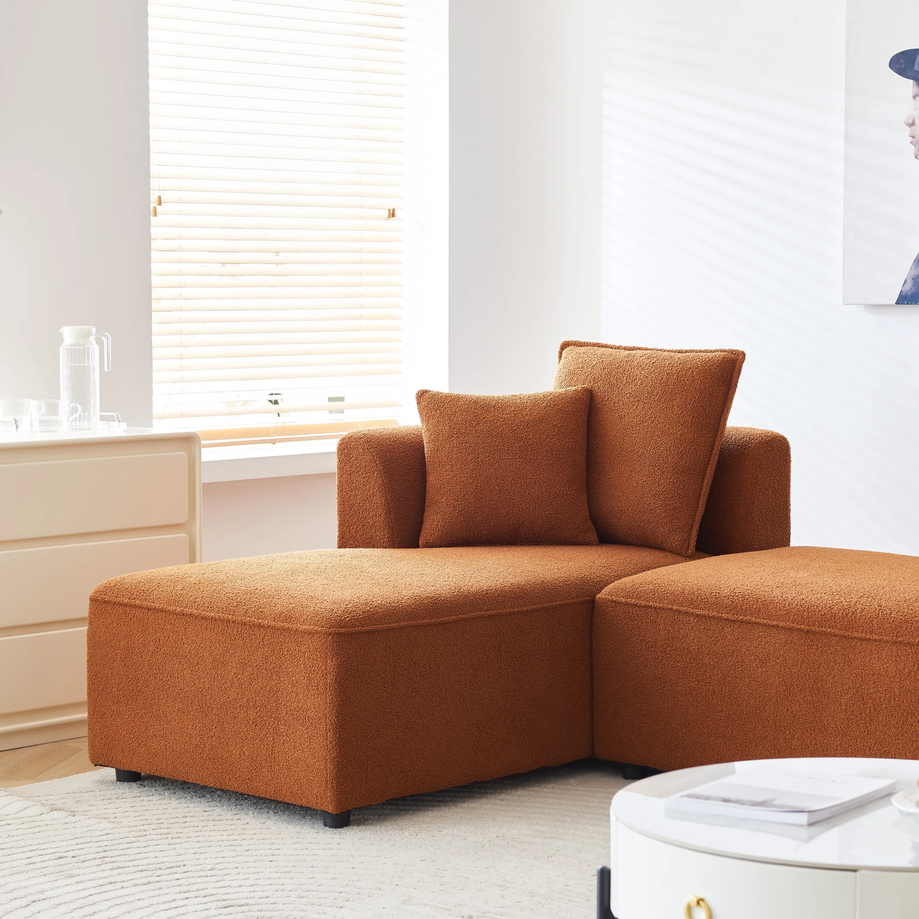 Curved Modular Sectional Sofa for Living Room, Oversized L Shaped Couch with Chaise Lounge Sofa Set, Upholstered Sofa with 3 Back Pillows & 2 Throw Pillow, for Home Office, Orange