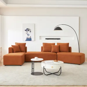 Curved Modular Sectional Sofa for Living Room, Oversized L Shaped Couch with Chaise Lounge Sofa Set, Upholstered Sofa with 3 Back Pillows & 2 Throw Pillow, for Home Office, Orange