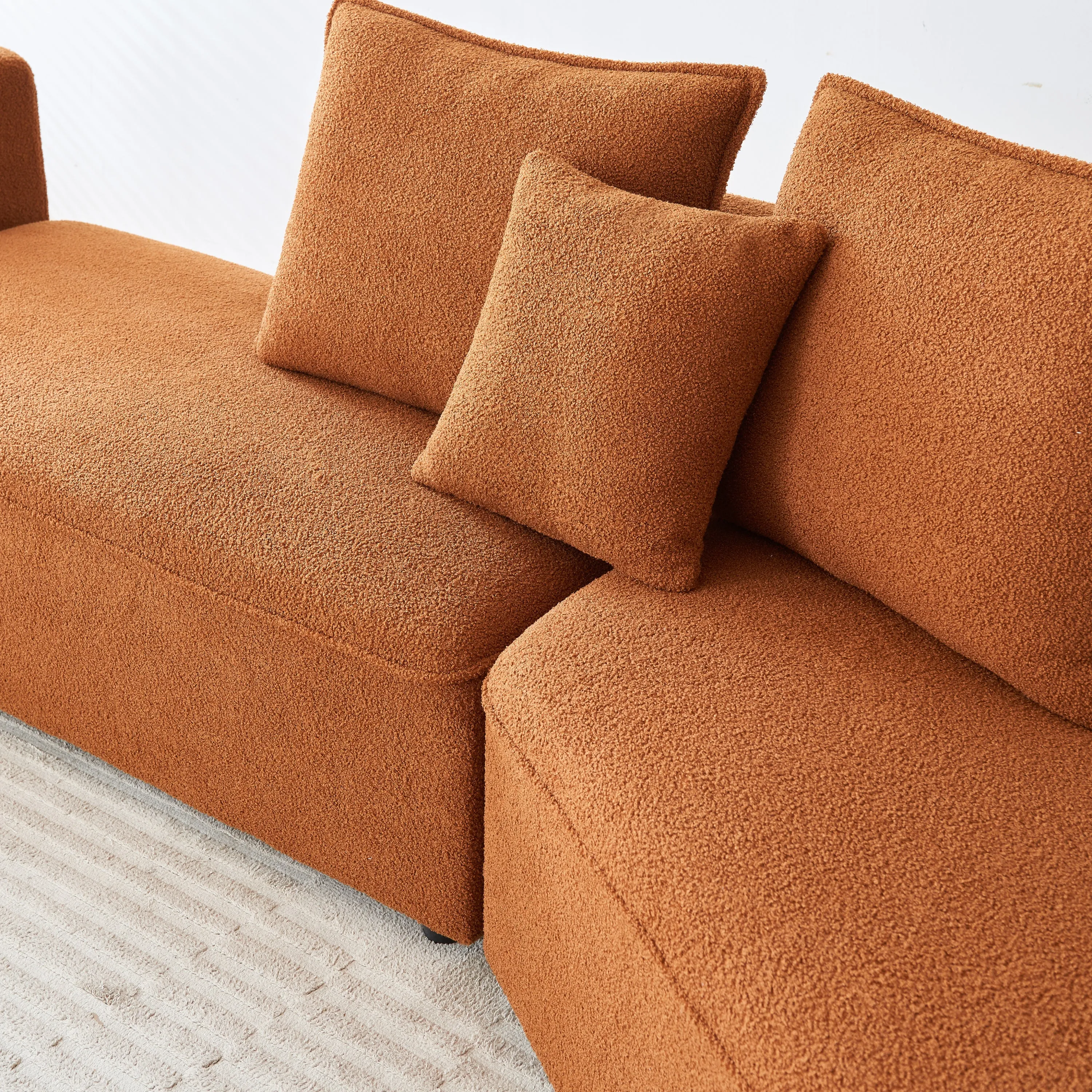 Curved Modular Sectional Sofa for Living Room, Oversized L Shaped Couch with Chaise Lounge Sofa Set, Upholstered Sofa with 3 Back Pillows & 2 Throw Pillow, for Home Office, Orange