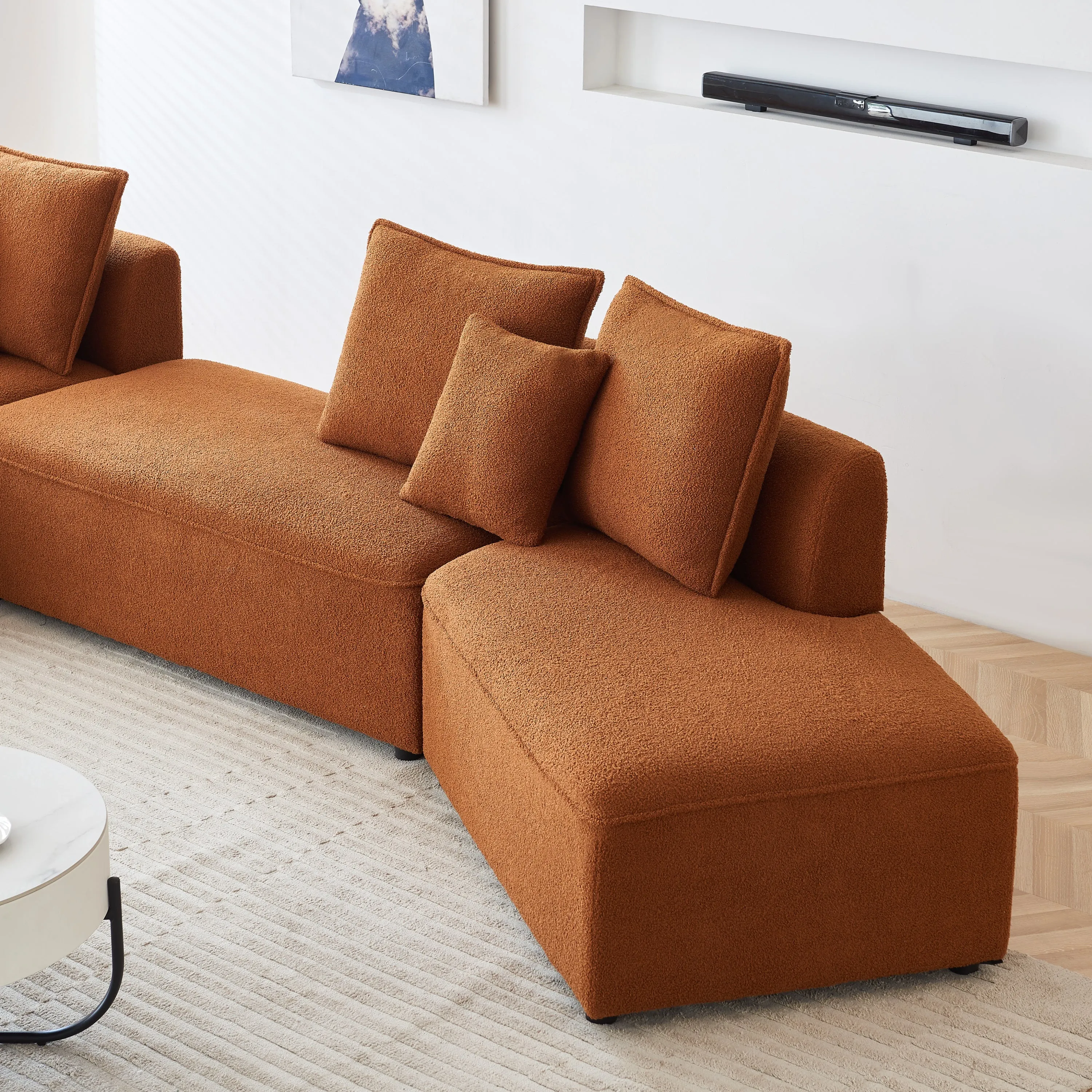 Curved Modular Sectional Sofa for Living Room, Oversized L Shaped Couch with Chaise Lounge Sofa Set, Upholstered Sofa with 3 Back Pillows & 2 Throw Pillow, for Home Office, Orange