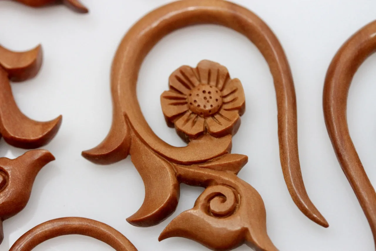 Forget Me Not Wood Hangers - Carved Hangers (Pair) - A075