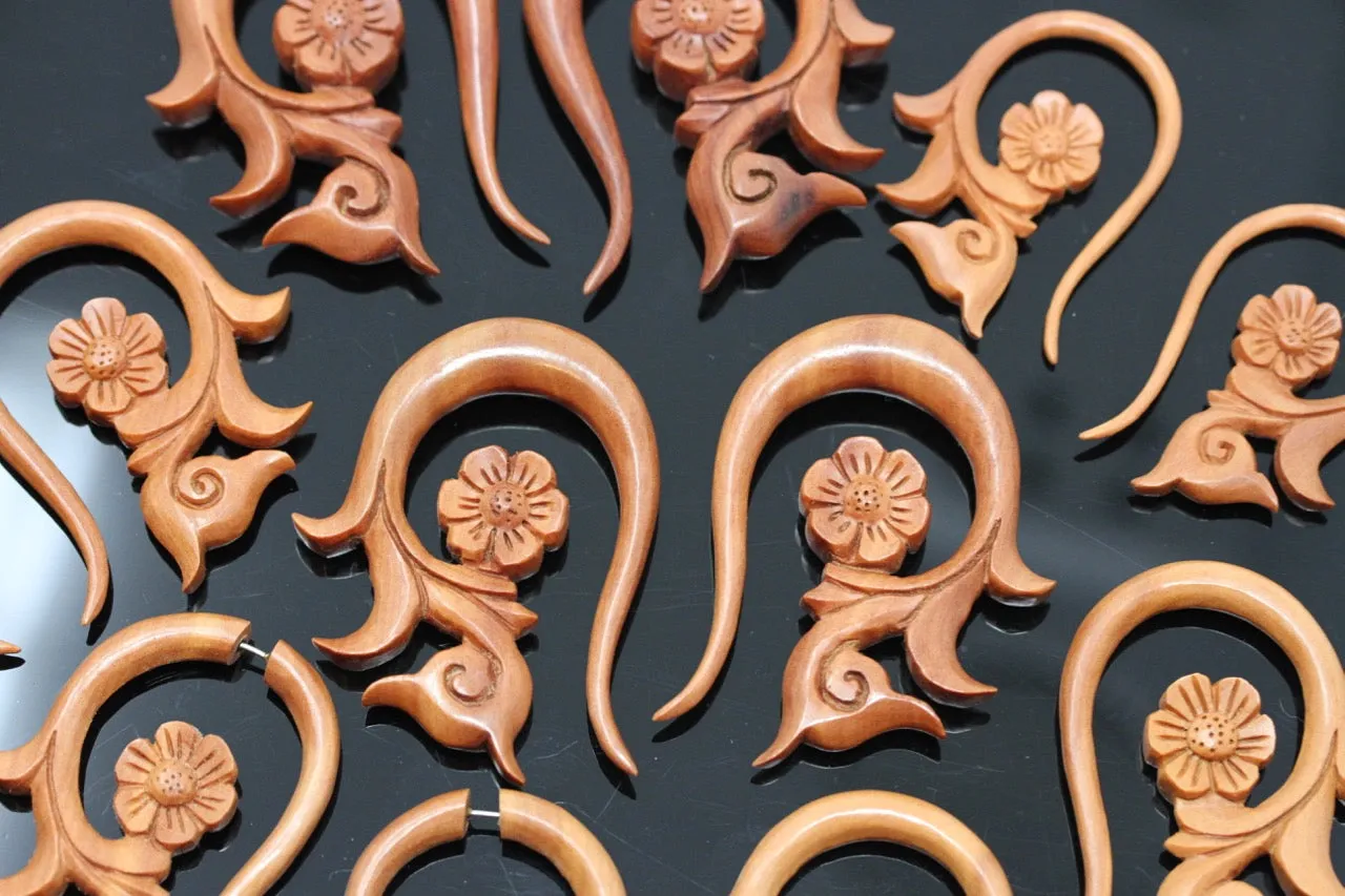 Forget Me Not Wood Hangers - Carved Hangers (Pair) - A075