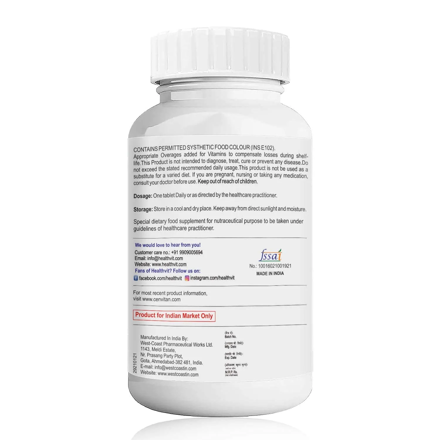 Healthvit Cenvitan Adults Multivitamin & Multimineral with 26 Nutrients (Vitamins and Minerals) | Energy, Metabolism, Immunity and Muscle Function - 60 Tablets (Pack of 2)