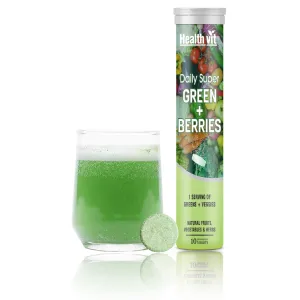 Healthvit Daily Super Green   Berries, Wholefood Multivitamin with Vitamin D3, Zinc, B6, B12, Iron for Immunity, Detox and Antioxidants - 10 Effervescent Tablets