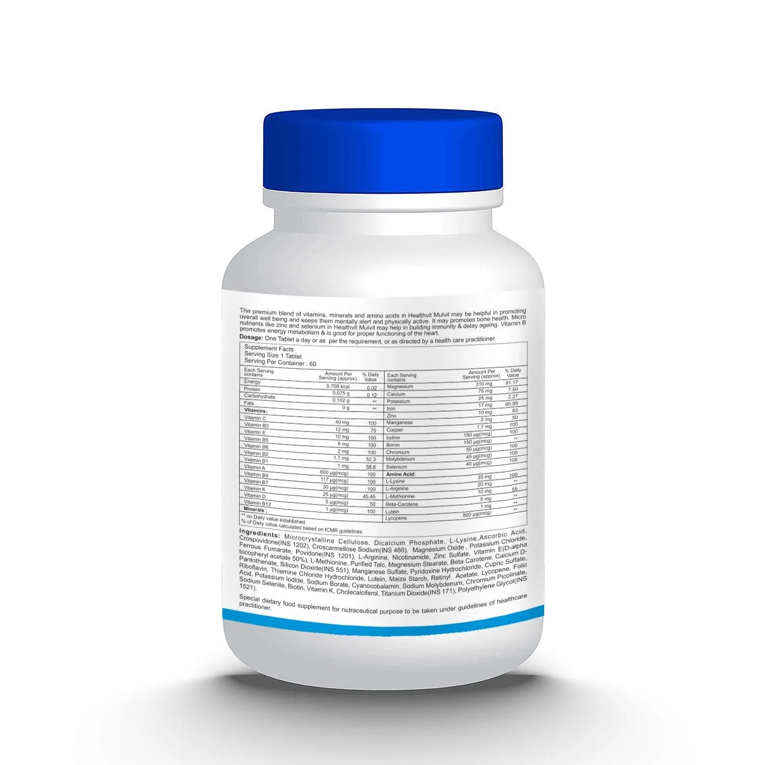 Healthvit Mulvit Multivitamins and Minerals (60 Tablets) with 31 Nutrients (Vitamins, Minerals and Amino Acids) | Anti-Oxidants, Beauty Blend | Energy, Brain, Bone Health