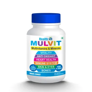 Healthvit Mulvit Multivitamins and Minerals (60 Tablets) with 31 Nutrients (Vitamins, Minerals and Amino Acids) | Anti-Oxidants, Beauty Blend | Energy, Brain, Bone Health