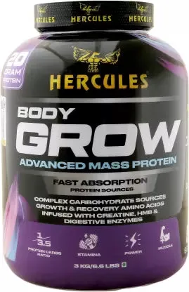 HERCULES Body Grow Weight Gainers/Mass Gainers  (3 kg, Chocolate)