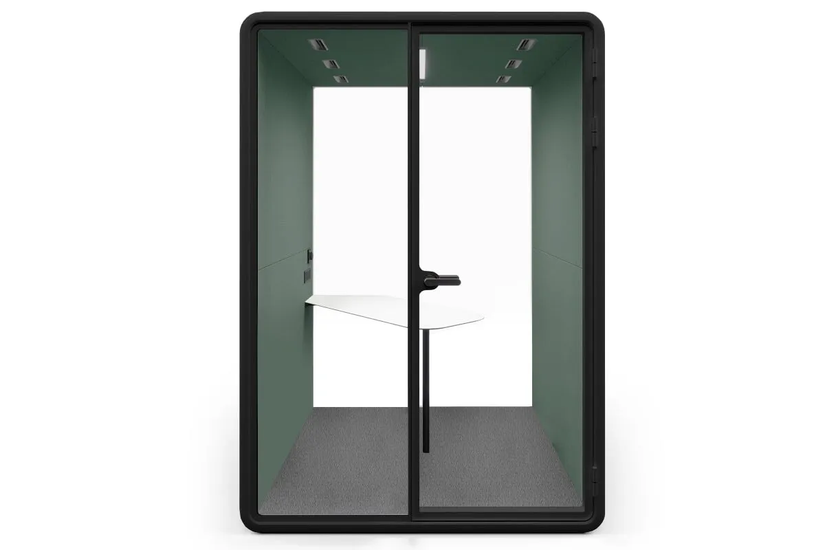 Nest 2 Person Meeting Booth with Diagonal Table [Echo Panel With Fabric]