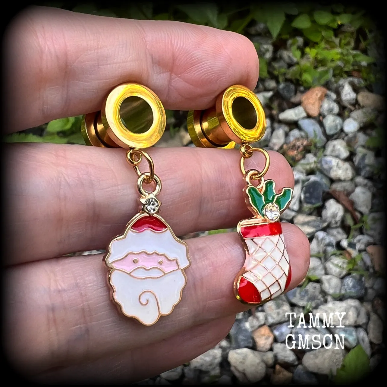 Santa claus christmas tunnel earrings-Christmas stocking earrings