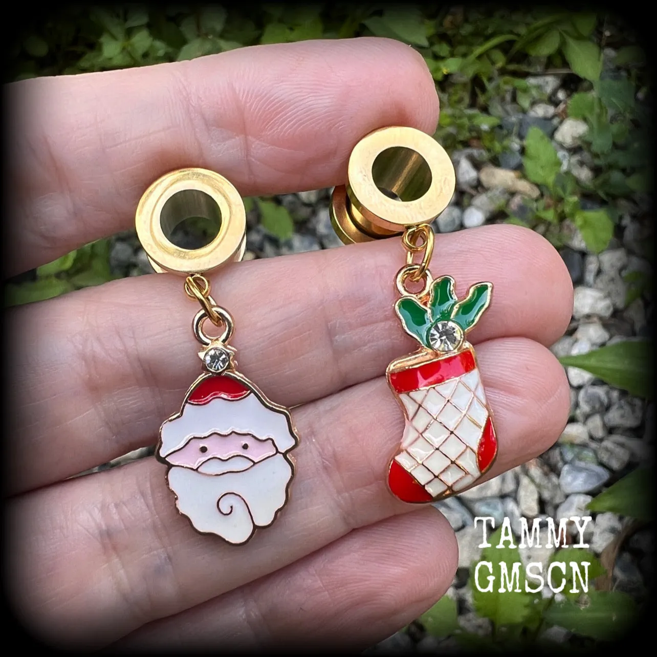Santa claus christmas tunnel earrings-Christmas stocking earrings