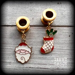 Santa claus christmas tunnel earrings-Christmas stocking earrings