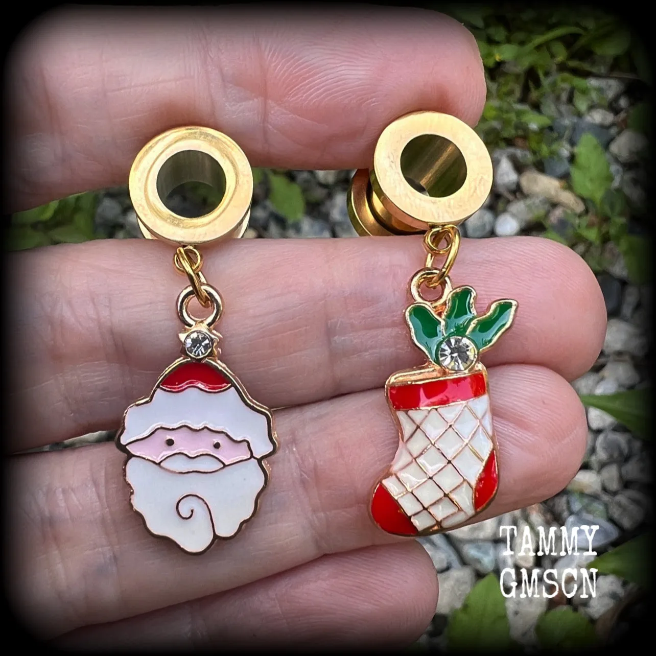 Santa claus christmas tunnel earrings-Christmas stocking earrings
