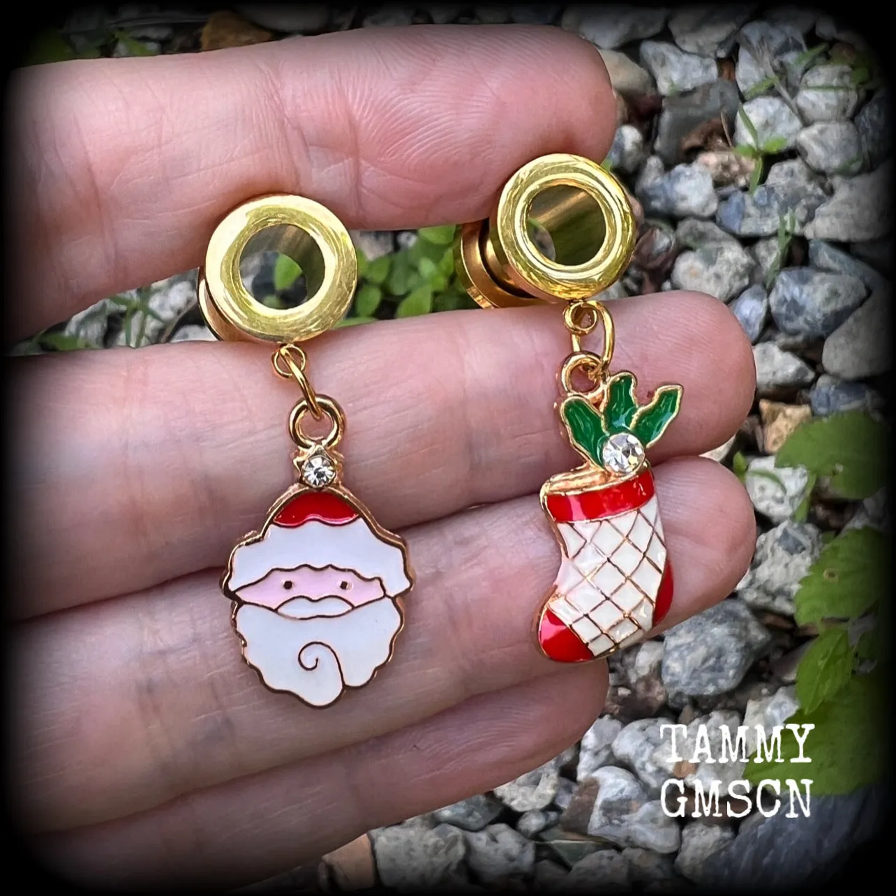 Santa claus christmas tunnel earrings-Christmas stocking earrings