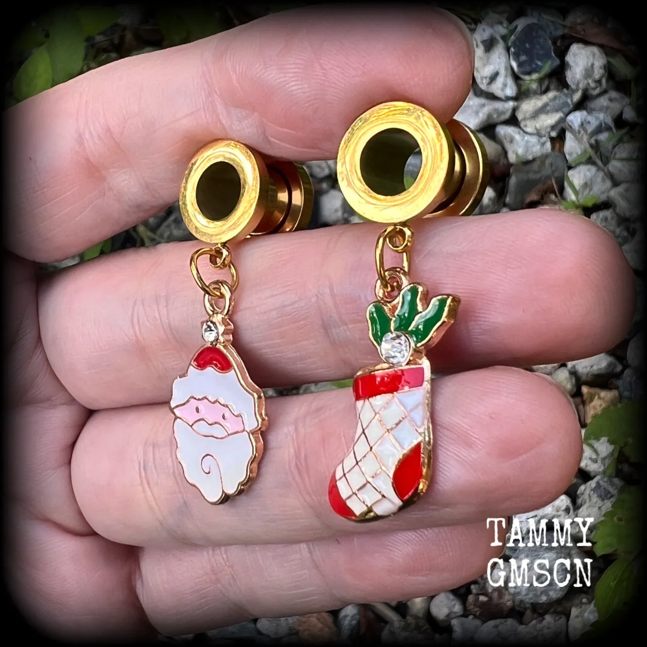Santa claus christmas tunnel earrings-Christmas stocking earrings