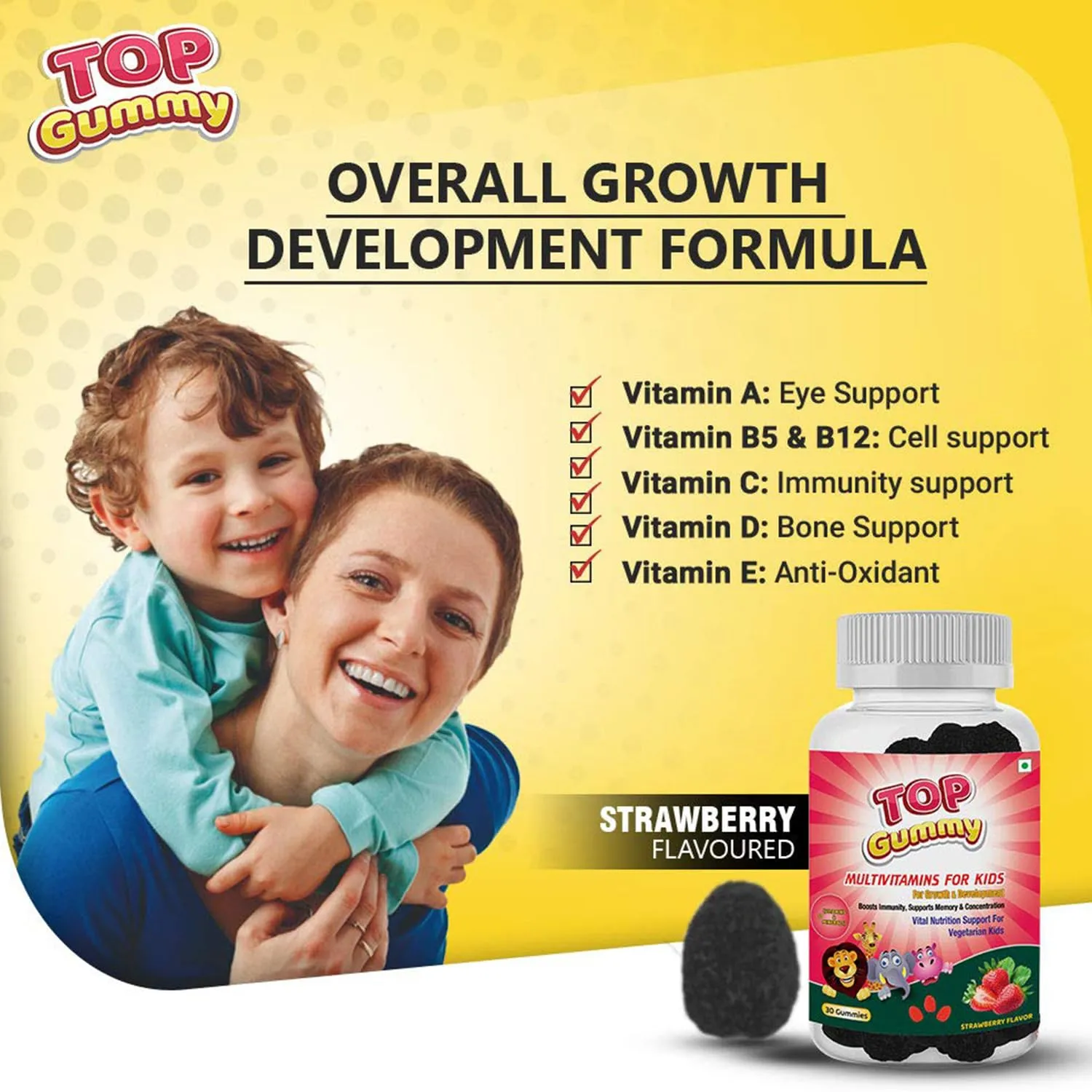 Top Gummy Multivitamins for Kids with 16 Vitamins & Minerals - Kids Growth, Development & Immunity | Kids Health | Gluten, Soy & Dairy Free - 30 Gummies (Strawberry Flavor) (Pack of 2)
