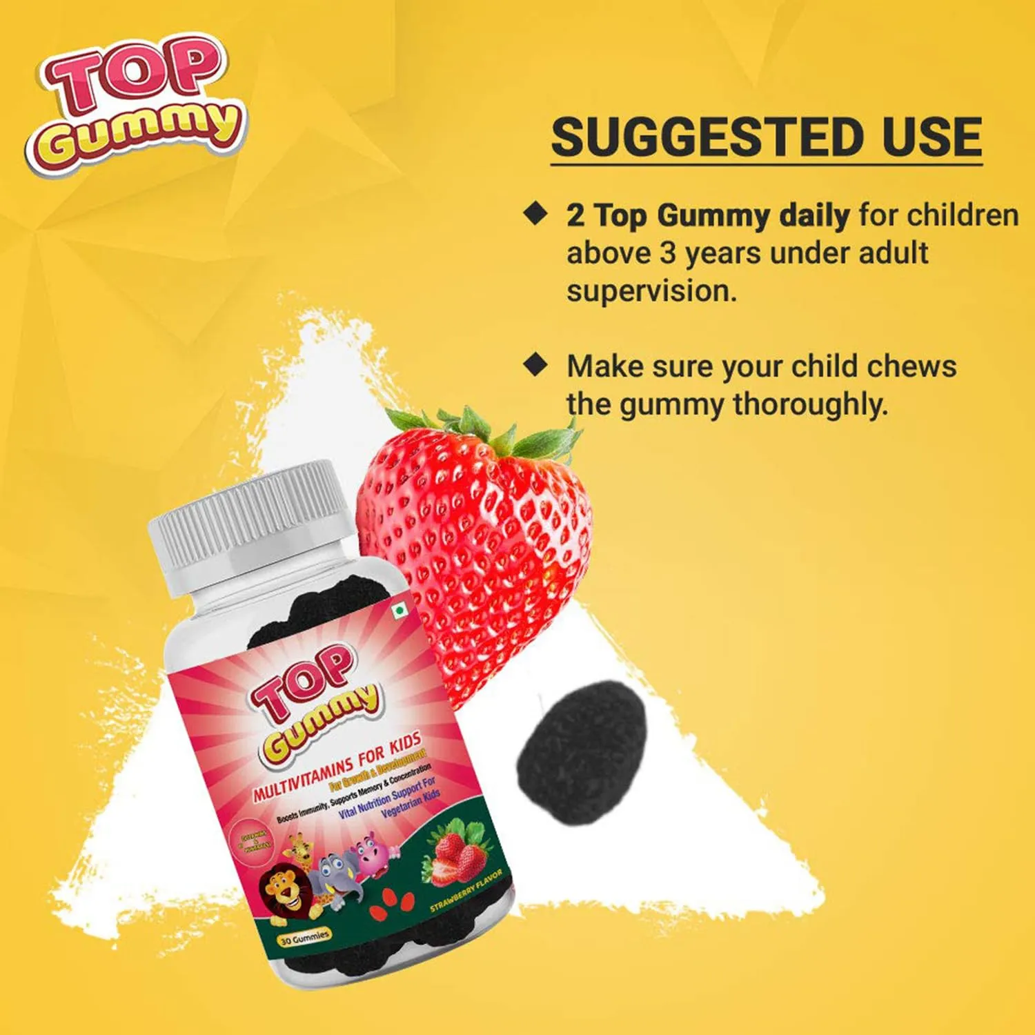Top Gummy Multivitamins for Kids with 16 Vitamins & Minerals - Kids Growth, Development & Immunity | Kids Health | Gluten, Soy & Dairy Free - 30 Gummies (Strawberry Flavor) (Pack of 2)