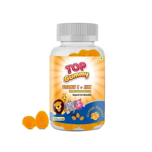 TOPGUMMY Vitamin C   Zinc For Immune Support, Gluten, Soy & Dairy Free - 30 Gummies (Orange Flavor)