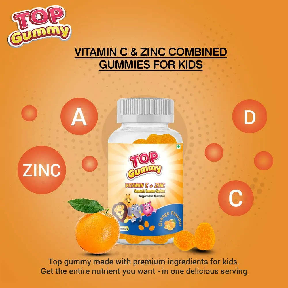 TOPGUMMY Vitamin C   Zinc For Immune Support, Gluten, Soy & Dairy Free - 30 Gummies (Orange Flavor)