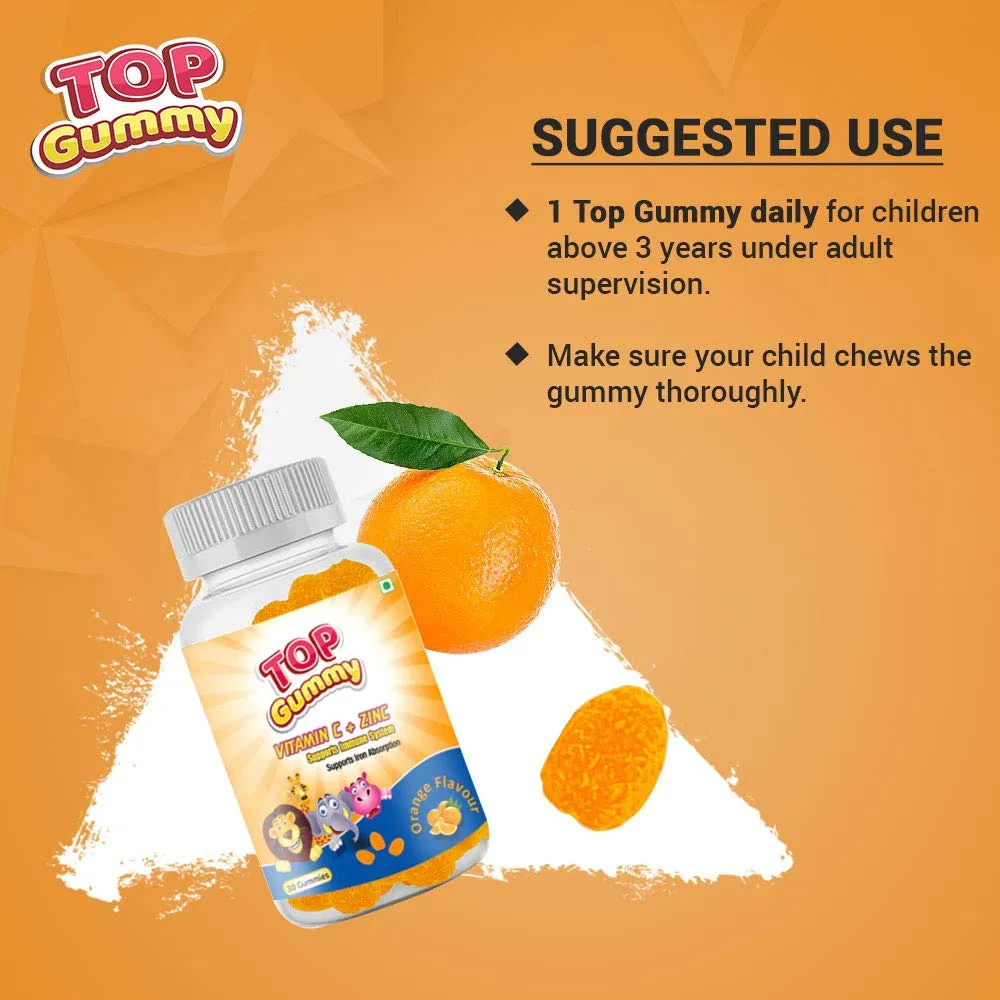 TOPGUMMY Vitamin C   Zinc For Immune Support, Gluten, Soy & Dairy Free - 30 Gummies (Orange Flavor)