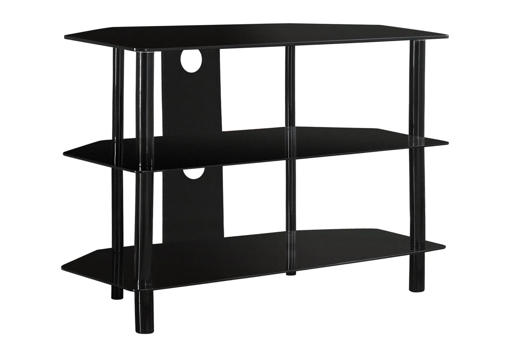 Tv Stand, 36 Inch, Console, Media Entertainment Center, Storage Shelves, Living Room, Bedroom, Black Metal, Clear Tempered Glass, Contemporary, Modern