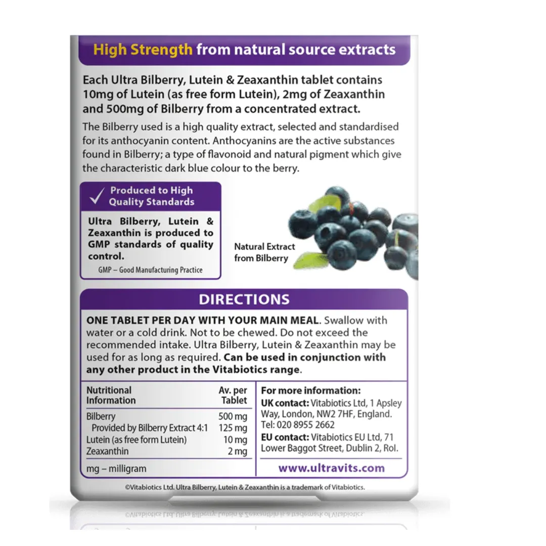 Vitabiotics Ultra Bilberry, Lutein and Zeaxanthin 30 Tablets (A)