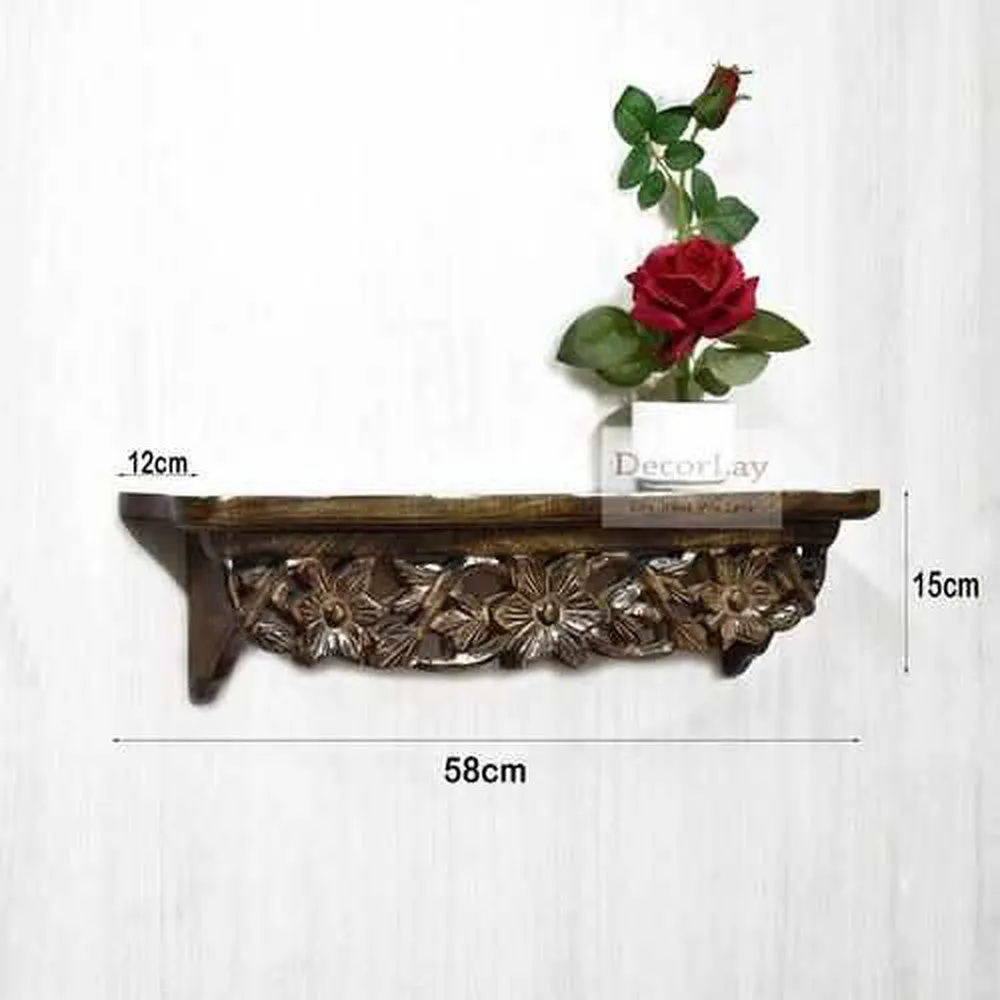 Wooden Handcarved Wall Shelves Rack for Wall Decor and Living Room